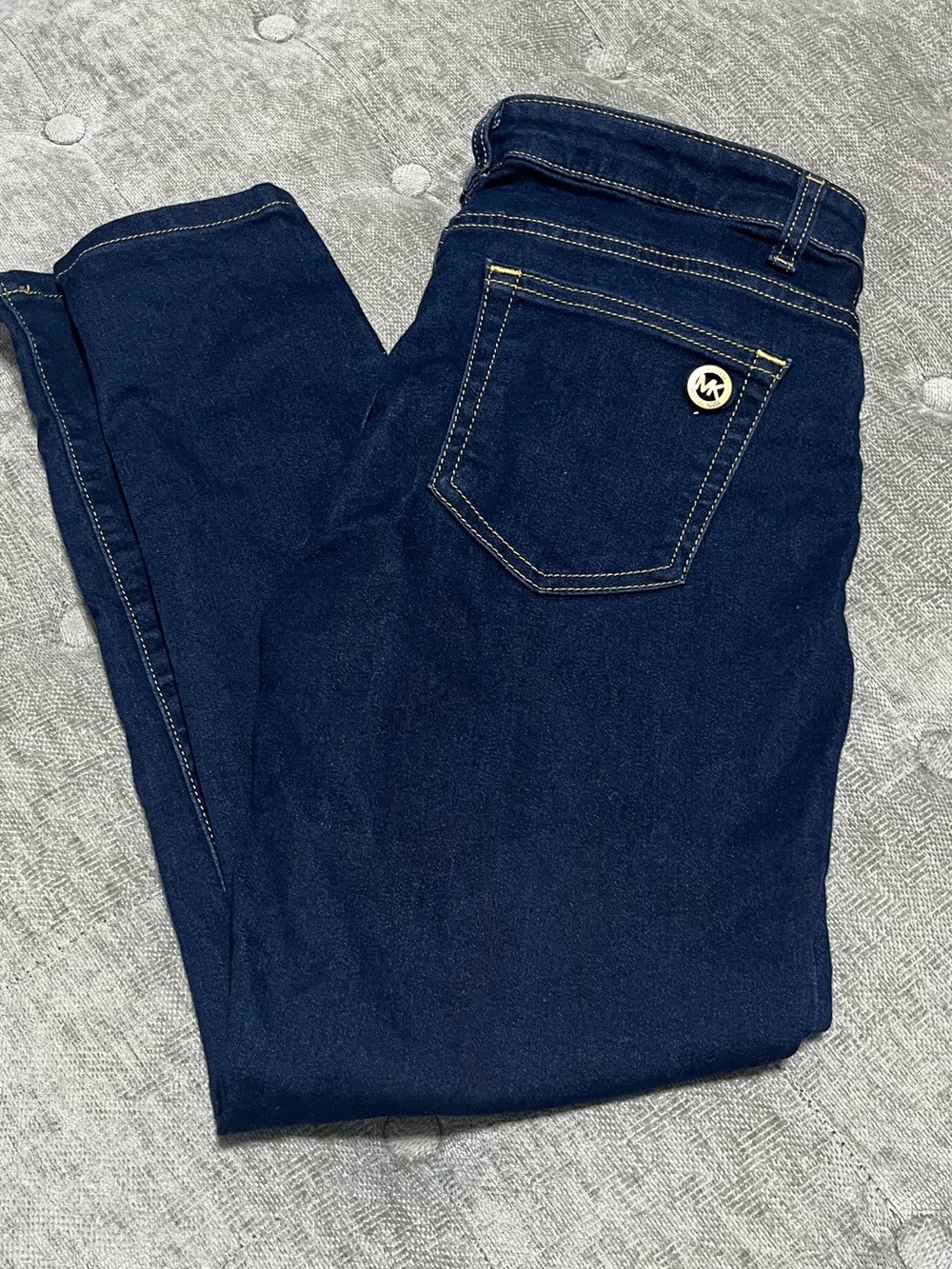 Michael Kors Navy Skinny Jeans with MK Button